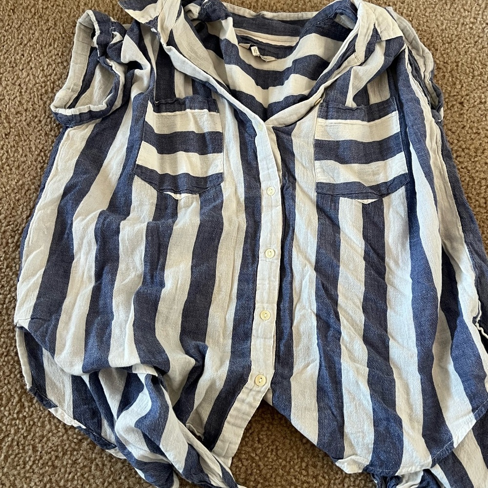 Lucky Brand Blue and White Striped Crop Top